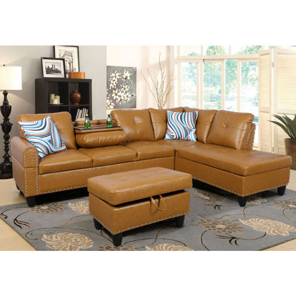 Latitude Run® Aimee 97" Wide Faux Leather Sofa And Chaise with Ottoman